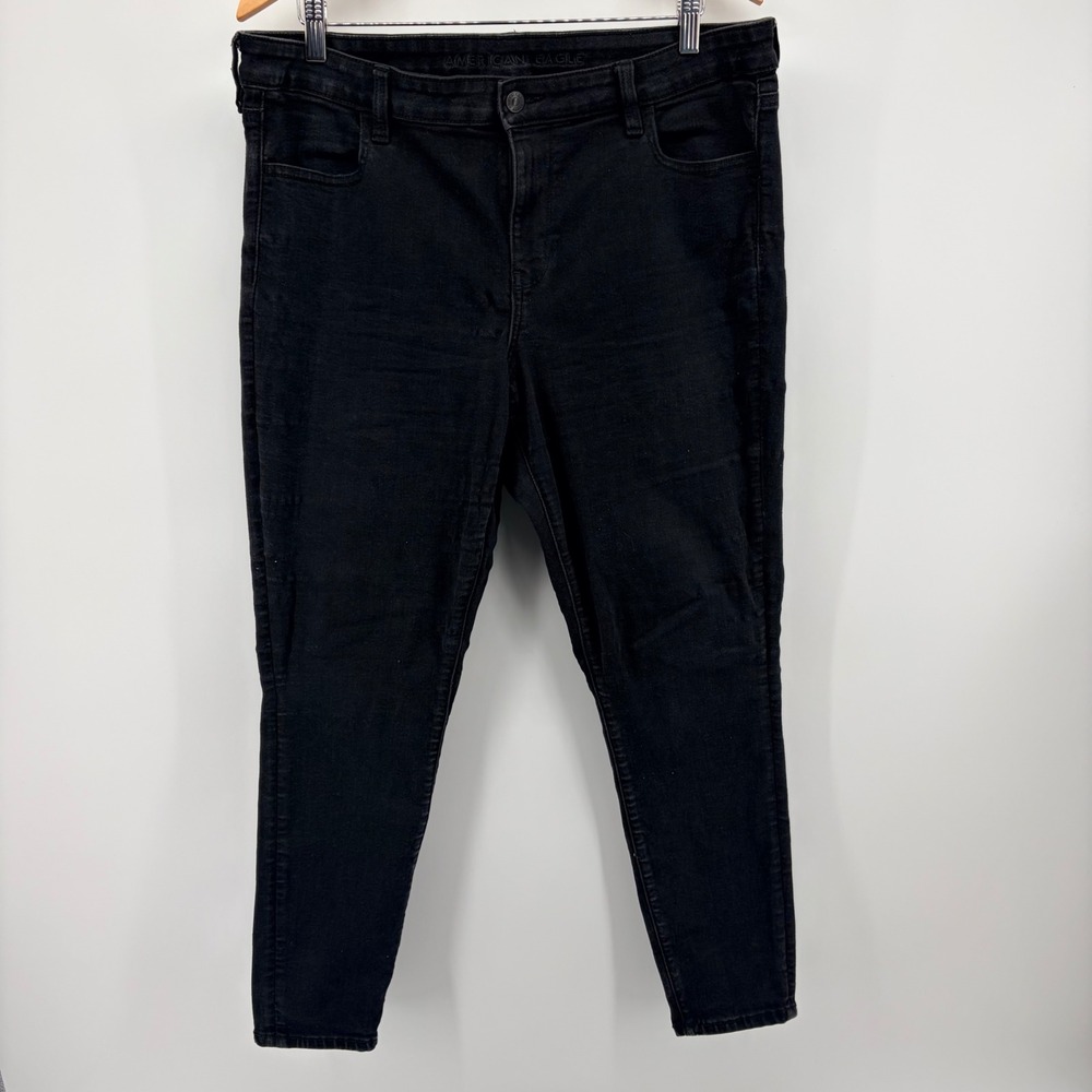 American Eagle Next Level Stretch Jeggings Black Denim Jeans Women 16 Short 16S
